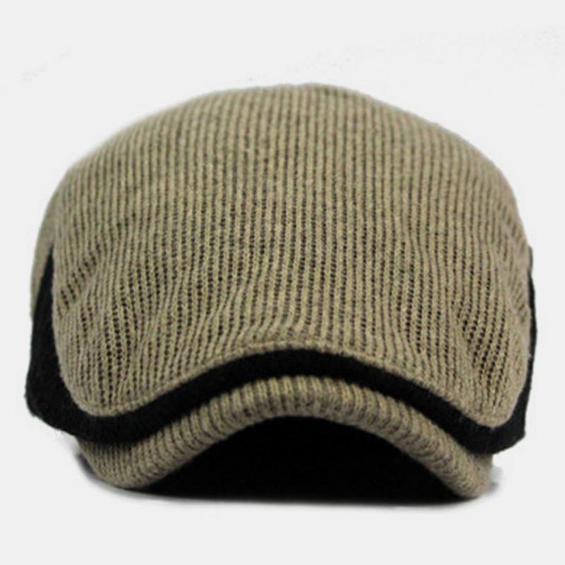 Herre Ull Pluss Tykk Hold Varm Stripemønster Uformell Forward Hat Beret Hat