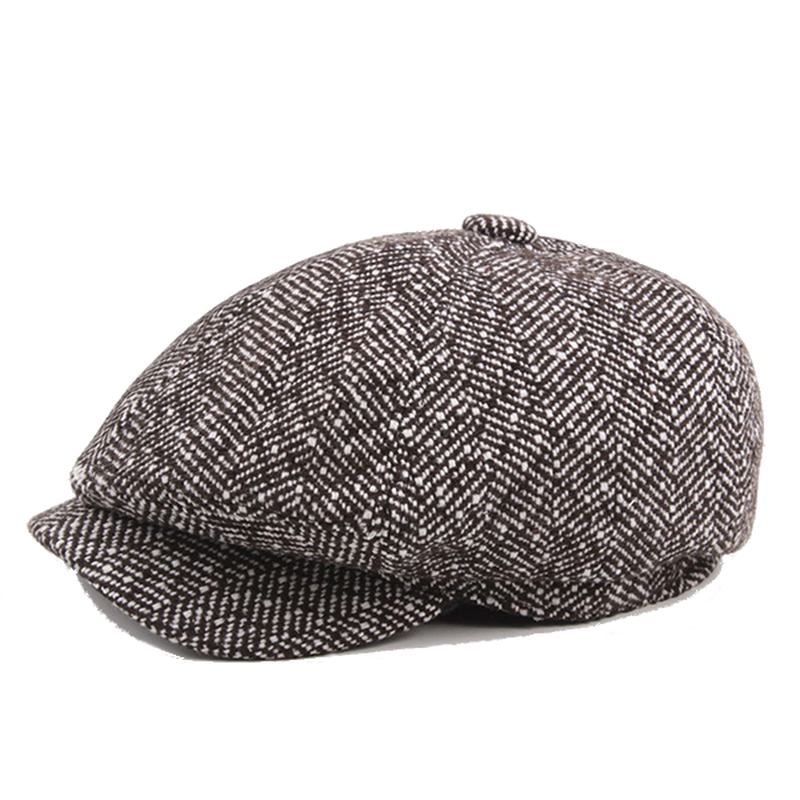 Herre Unisex Vintage Bomull Åttekantet Lue Vinter Stripe Gentleman Newsboy Beret Hat