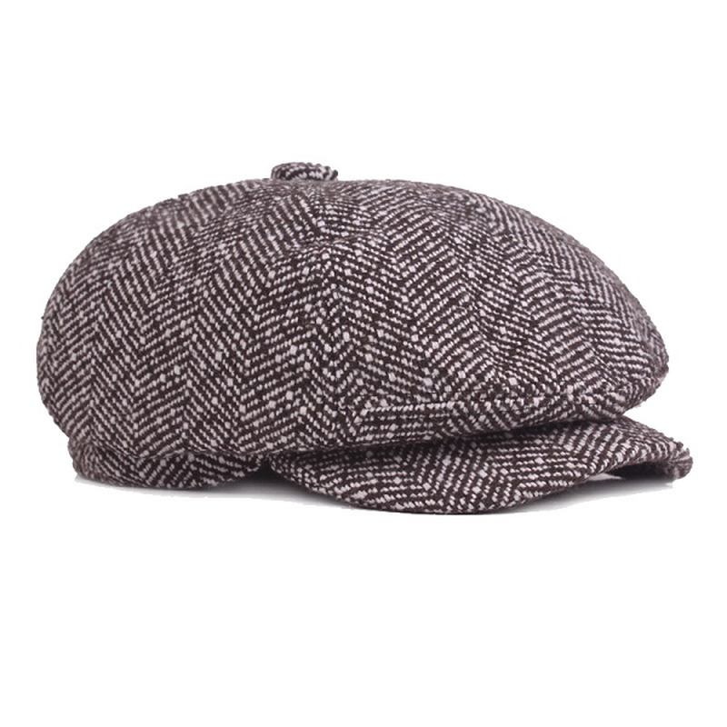 Herre Unisex Vintage Bomull Åttekantet Lue Vinter Stripe Gentleman Newsboy Beret Hat