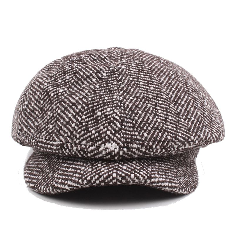 Herre Unisex Vintage Bomull Åttekantet Lue Vinter Stripe Gentleman Newsboy Beret Hat