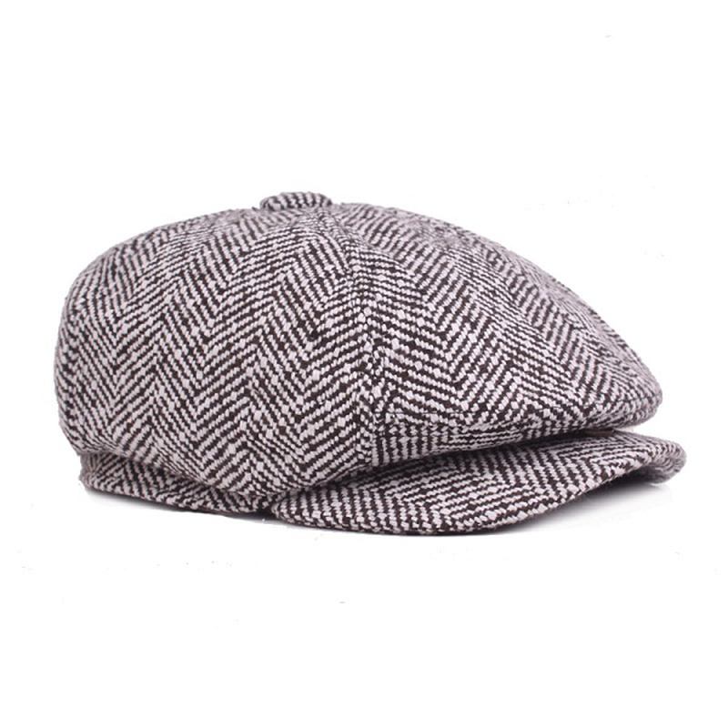 Herre Unisex Vintage Bomull Åttekantet Lue Vinter Stripe Gentleman Newsboy Beret Hat