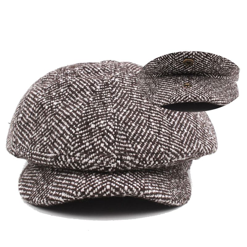 Herre Unisex Vintage Bomull Åttekantet Lue Vinter Stripe Gentleman Newsboy Beret Hat