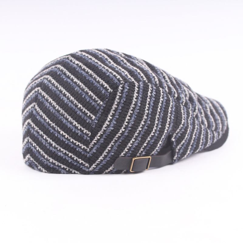 Herre Vasket Strikket Stripe Beret Caps Outdoor Sport Justerbar Visir Forward Hats