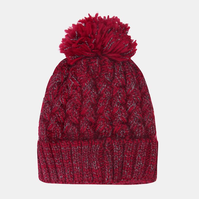 Kvinner Blandet Farge Strikket Pluss Velvet Thicken Fluffy Ball Varme Ørebeskyttelse Beanie Hat