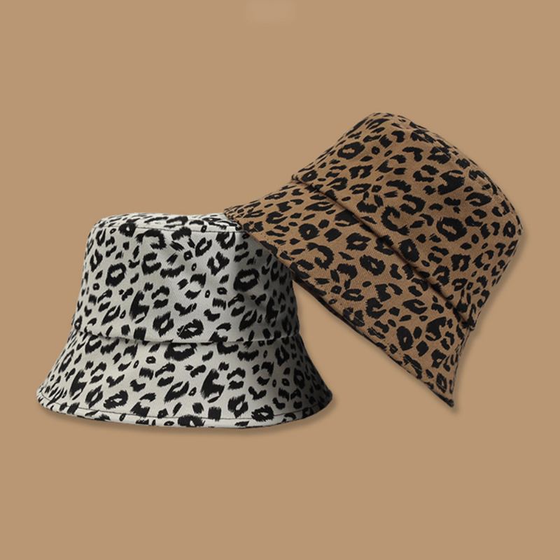 Kvinner Bomull Leopard Mønster Med Trykk Mote All-match Sunscreen Bucket Hat