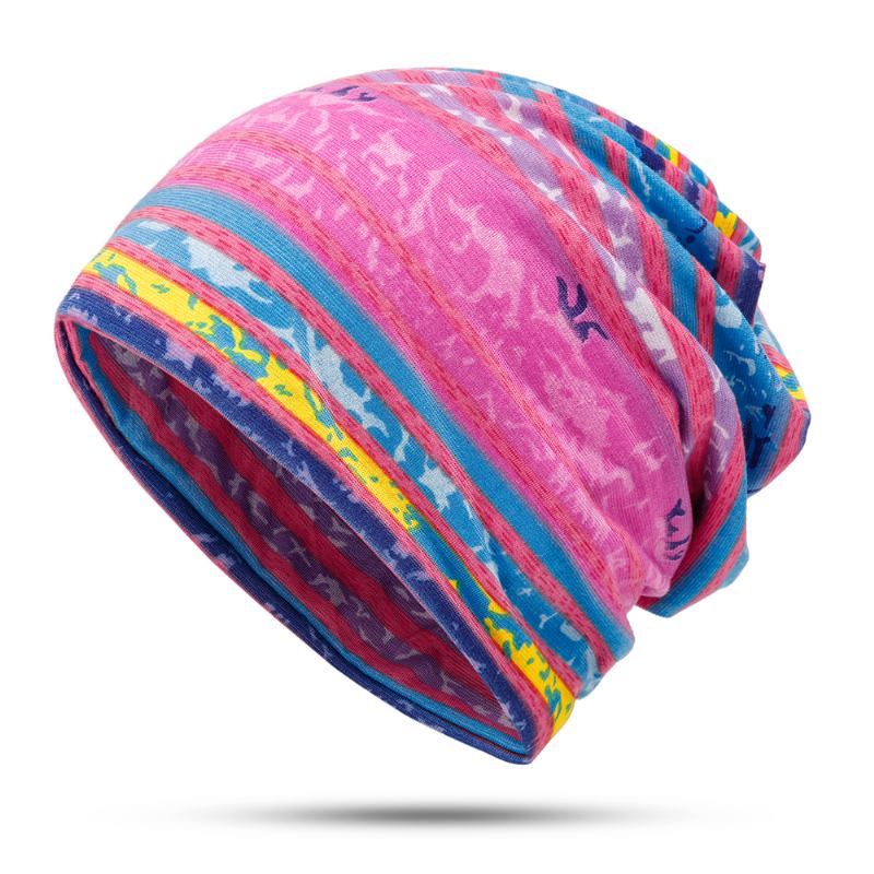 Kvinner Bomull Øreklokker Rainbow Stripe Beanie Hat Skjerf