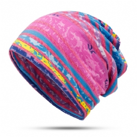 Kvinner Bomull Øreklokker Rainbow Stripe Beanie Hat Skjerf