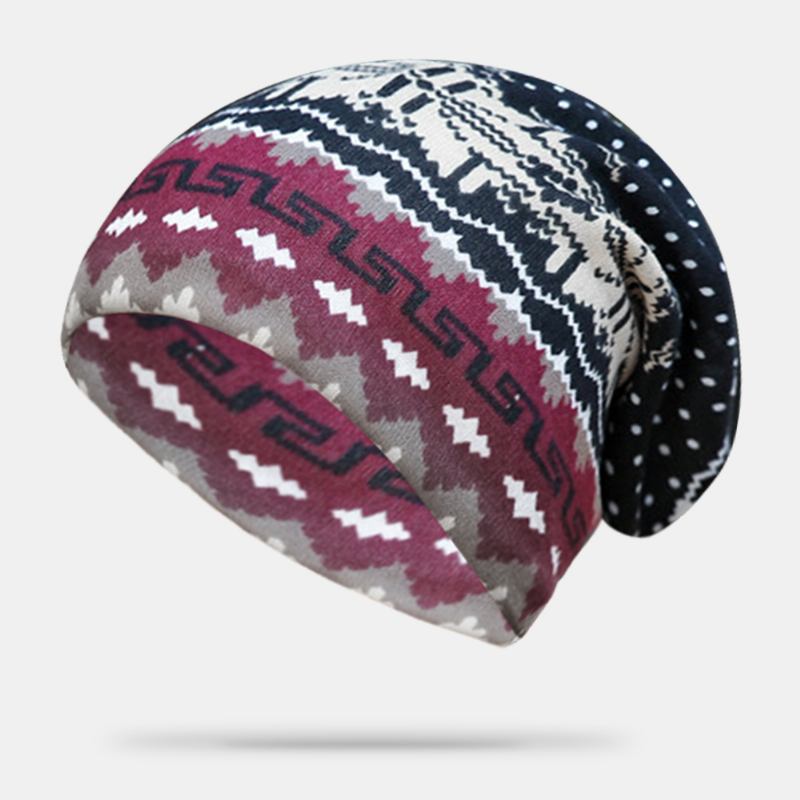 Kvinner Cashmere Dual-purpose Etnisk Stil Mønster Kontrast Farge Hold Varm Utendørs Beanie Turban Skjerf