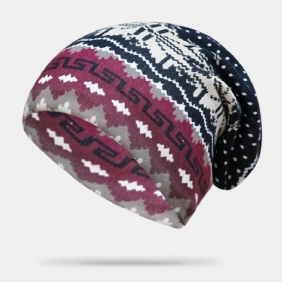 Kvinner Cashmere Dual-purpose Etnisk Stil Mønster Kontrast Farge Hold Varm Utendørs Beanie Turban Skjerf