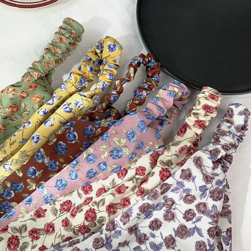 Kvinner Chiffon Blomstermønster Elastisk Firkantet Skjerf Mote Trekant Skjerf Pannebånd Hodeskjerf Hodeplagg