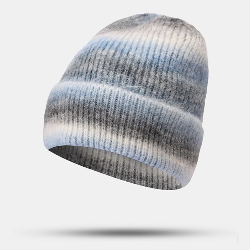 Kvinner Gradient Høst Vinter Varm Strikket Lue Personlighet Wild Flanging Ørebeskyttelse Beanie Hat