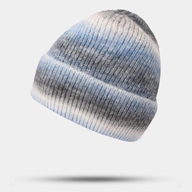 Kvinner Gradient Høst Vinter Varm Strikket Lue Personlighet Wild Flanging Ørebeskyttelse Beanie Hat