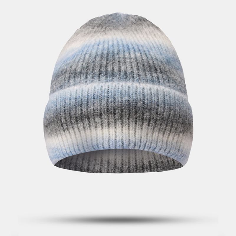 Kvinner Gradient Høst Vinter Varm Strikket Lue Personlighet Wild Flanging Ørebeskyttelse Beanie Hat