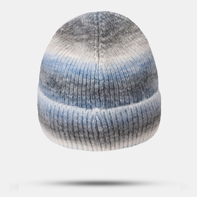 Kvinner Gradient Høst Vinter Varm Strikket Lue Personlighet Wild Flanging Ørebeskyttelse Beanie Hat