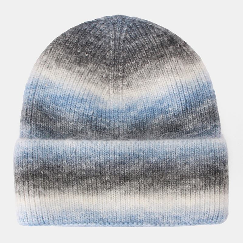 Kvinner Gradient Høst Vinter Varm Strikket Lue Personlighet Wild Flanging Ørebeskyttelse Beanie Hat