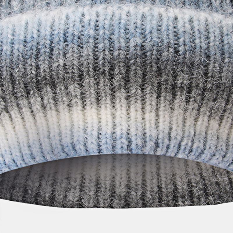 Kvinner Gradient Høst Vinter Varm Strikket Lue Personlighet Wild Flanging Ørebeskyttelse Beanie Hat