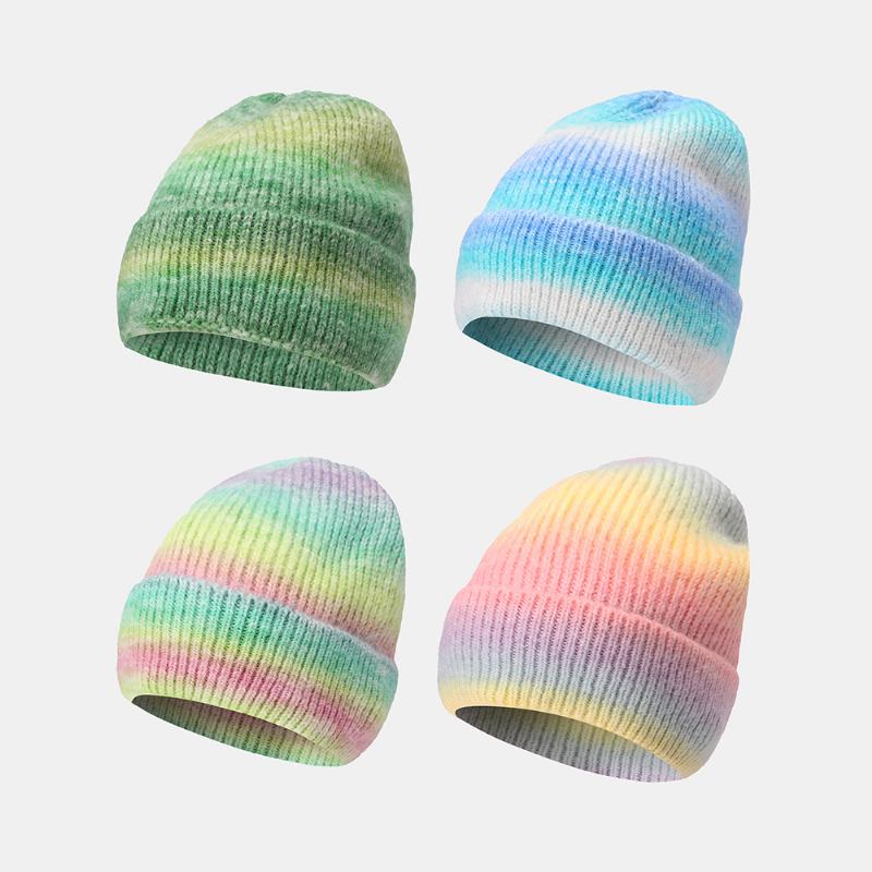 Kvinner Gradient Høst Vinter Varm Strikket Lue Personlighet Wild Flanging Ørebeskyttelse Beanie Hat