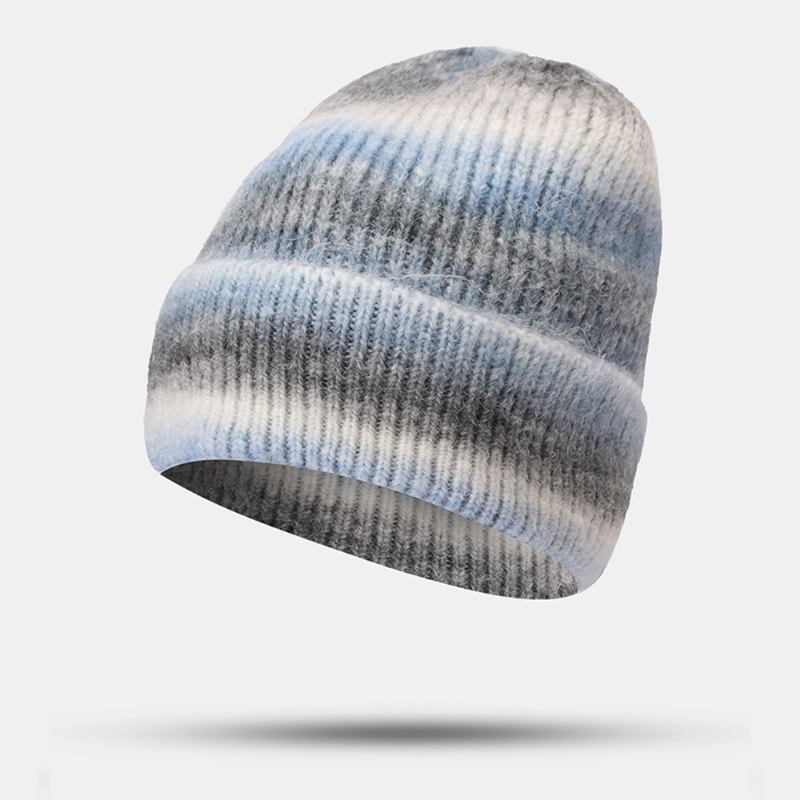 Kvinner Gradient Høst Vinter Varm Strikket Lue Personlighet Wild Flanging Ørebeskyttelse Beanie Hat