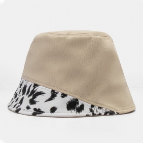 Kvinner Patchwork Leopardmønster Med Trykk Solhatt Bomull Mote All-match Sunscreen Bucket Hat