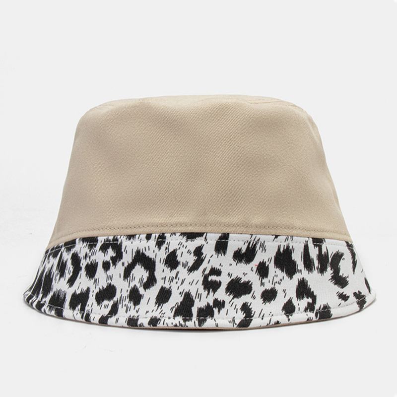 Kvinner Patchwork Leopardmønster Med Trykk Solhatt Bomull Mote All-match Sunscreen Bucket Hat