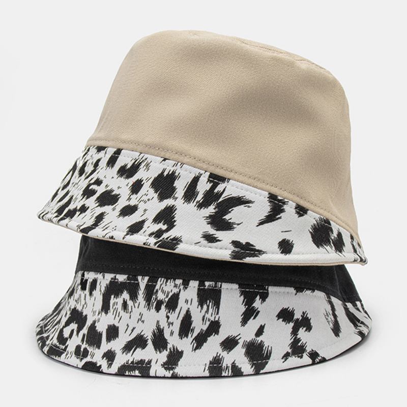 Kvinner Patchwork Leopardmønster Med Trykk Solhatt Bomull Mote All-match Sunscreen Bucket Hat