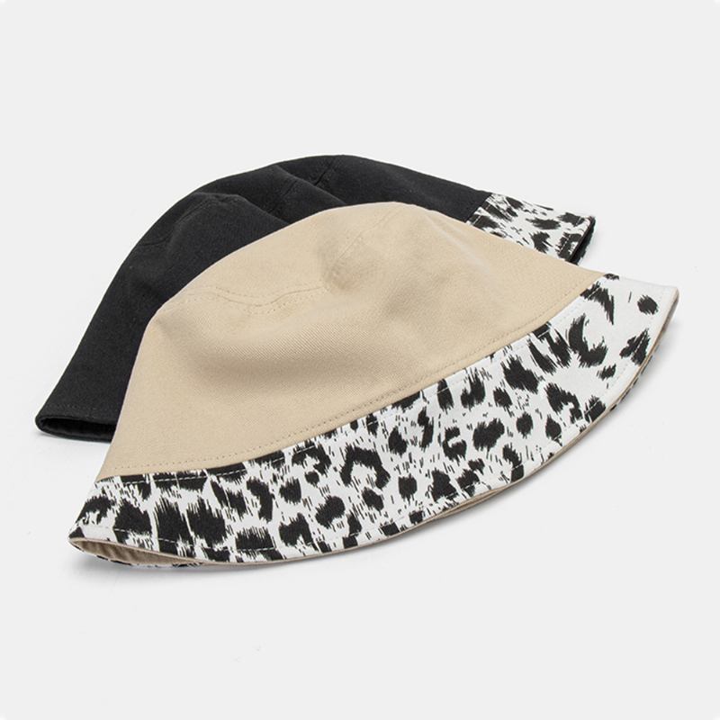 Kvinner Patchwork Leopardmønster Med Trykk Solhatt Bomull Mote All-match Sunscreen Bucket Hat