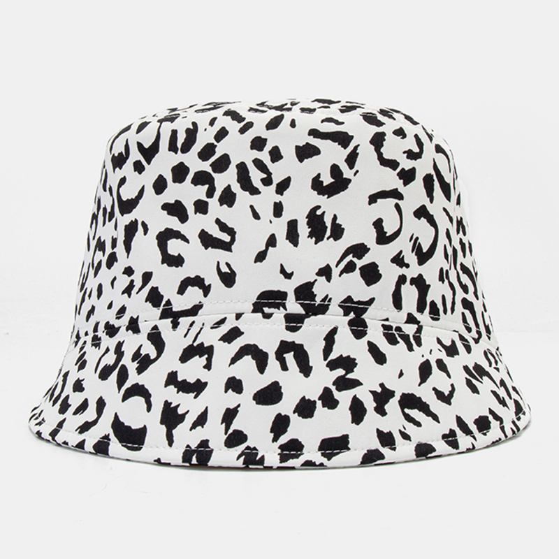 Kvinner Patchwork Leopardmønster Med Trykk Solhatt Bomull Mote All-match Sunscreen Bucket Hat