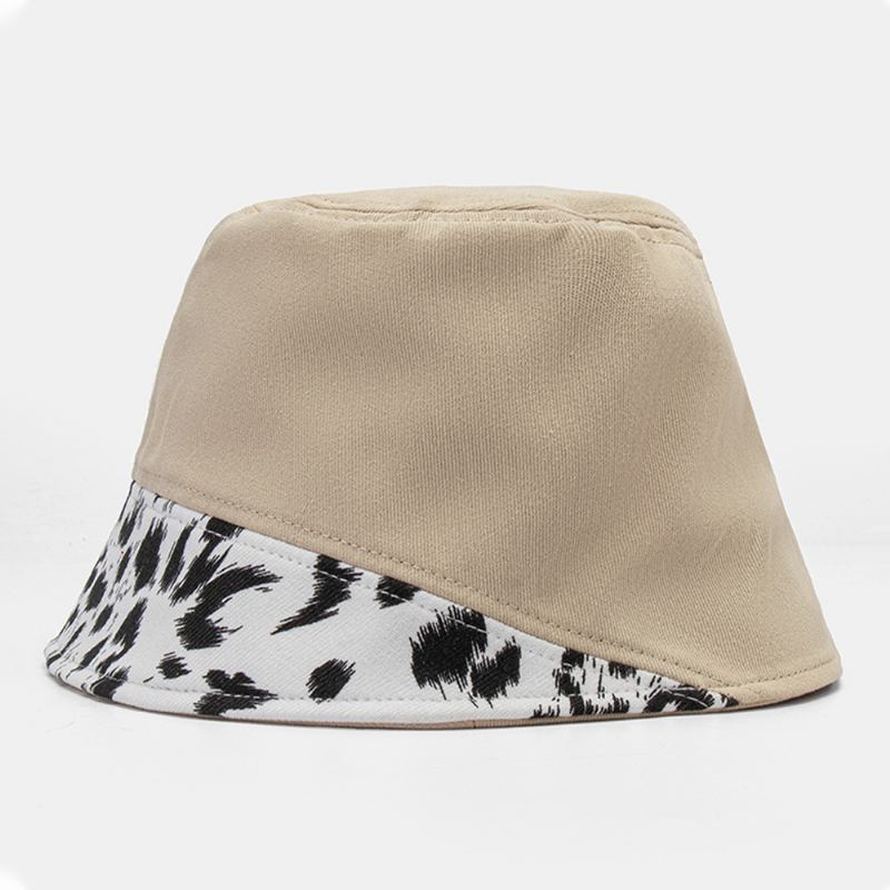 Kvinner Patchwork Leopardmønster Med Trykk Solhatt Bomull Mote All-match Sunscreen Bucket Hat