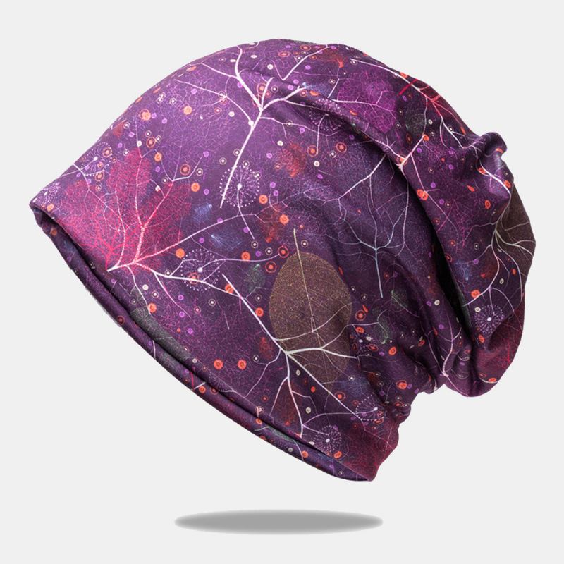 Kvinner Plantebladmønster Dual-use Nakkebeskyttelse Smekke Skjerf Elastisk Pustende Wild Sunshade Beanie Hat Baotou Hat Skull Hat