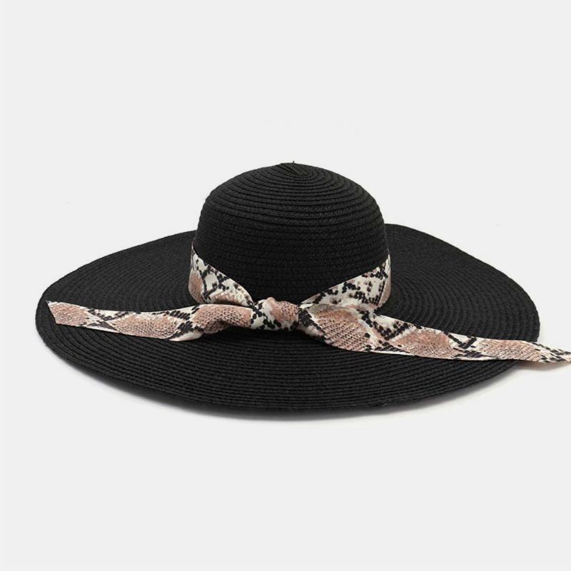 Kvinner Solkrem Ferie Strand Wild Brim Sun Hat Elegant Stilig Bowknot Stråhatt