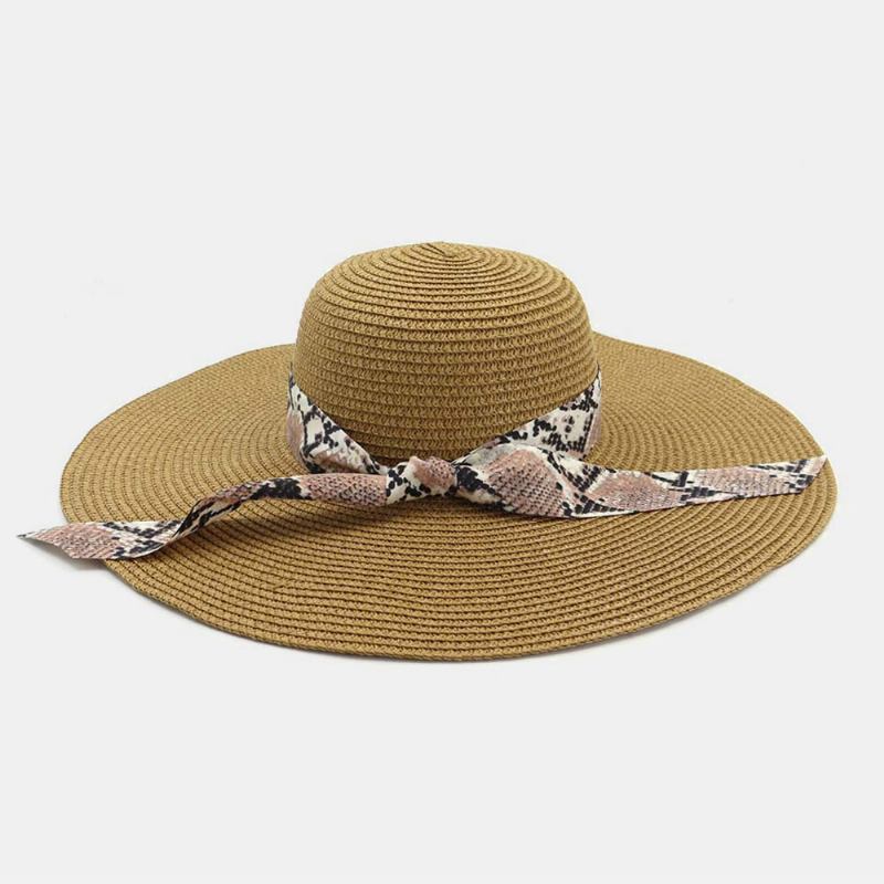 Kvinner Solkrem Ferie Strand Wild Brim Sun Hat Elegant Stilig Bowknot Stråhatt