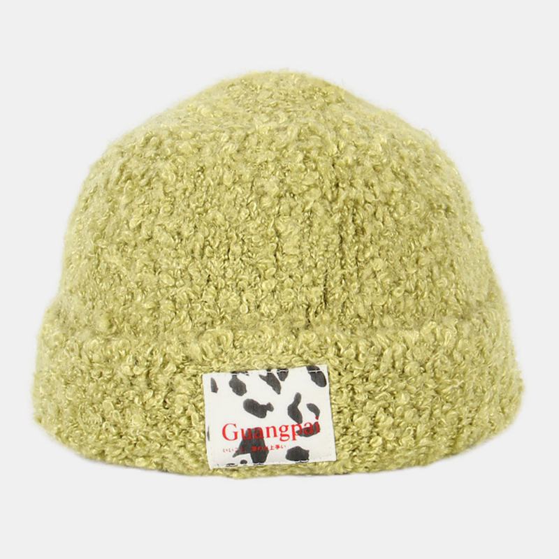 Kvinner Teddy Velvet Ensfarget Ku Mønster Brev Cloth Label Warm Beanie Hat