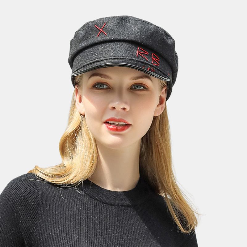 Kvinner Ull Flat Hats Navy Hat Britisk Stil Kjede Åttekantet Hat Beret