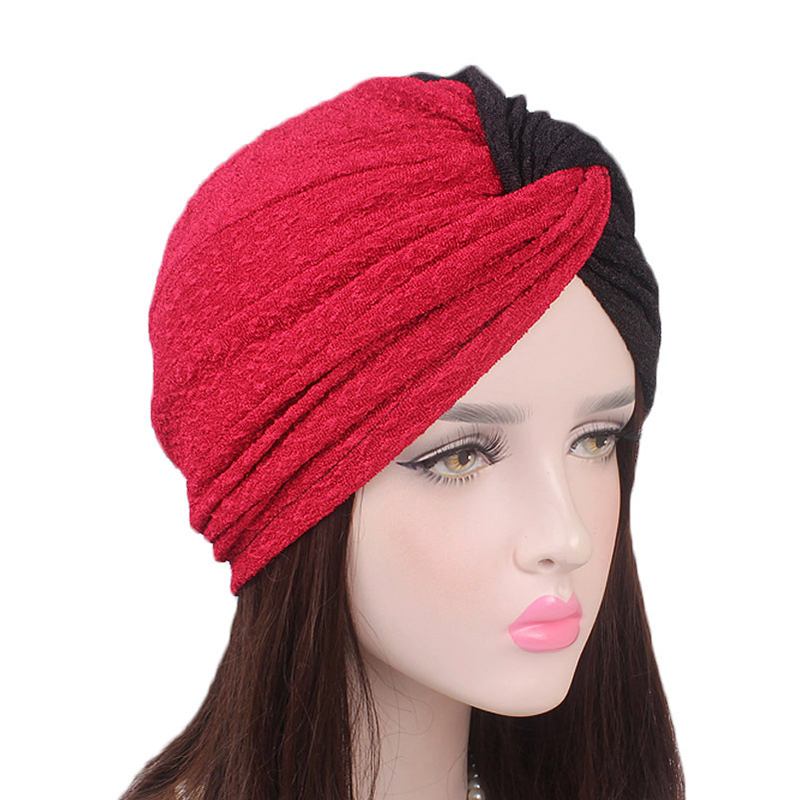 Kvinner Vintage Muslim Polyester Krysset Kjemisk Turban Hat Fritids Stripe Beanie Cap