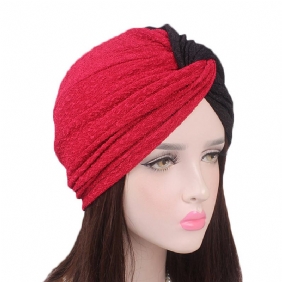 Kvinner Vintage Muslim Polyester Krysset Kjemisk Turban Hat Fritids Stripe Beanie Cap