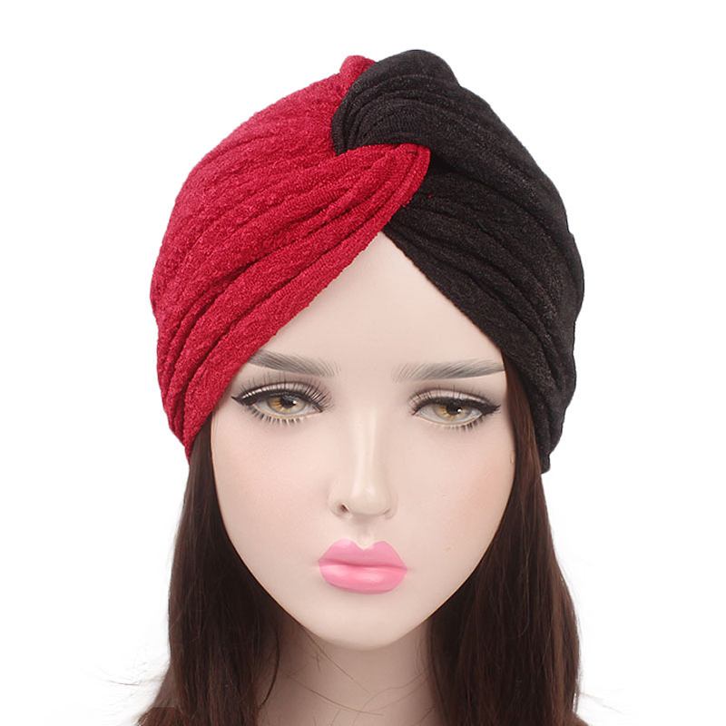 Kvinner Vintage Muslim Polyester Krysset Kjemisk Turban Hat Fritids Stripe Beanie Cap