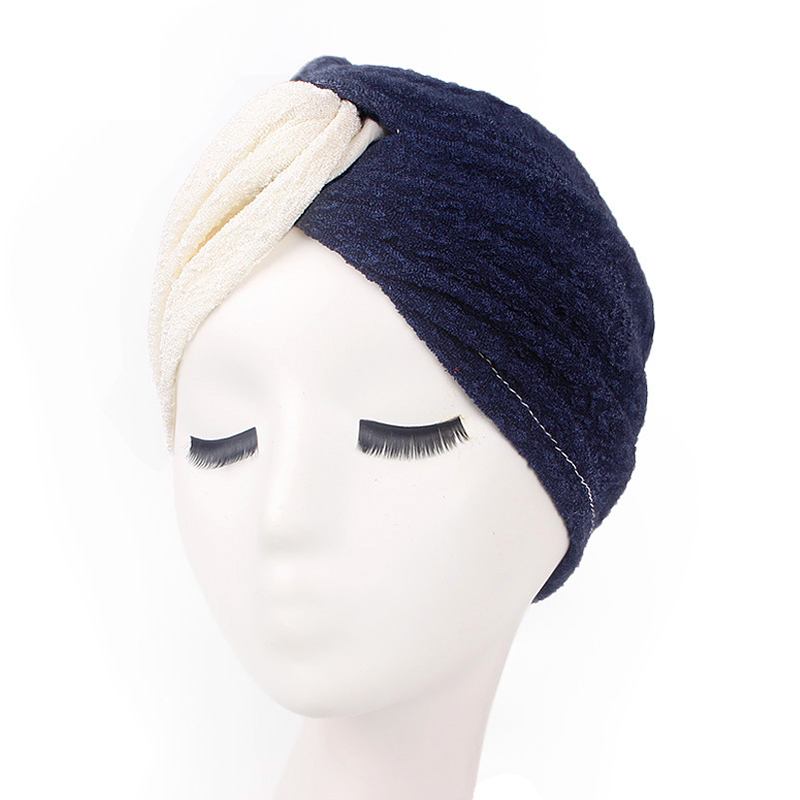 Kvinner Vintage Muslim Polyester Krysset Kjemisk Turban Hat Fritids Stripe Beanie Cap