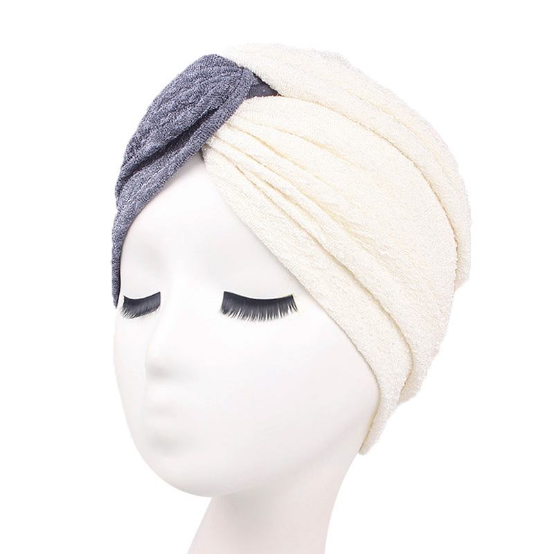 Kvinner Vintage Muslim Polyester Krysset Kjemisk Turban Hat Fritids Stripe Beanie Cap