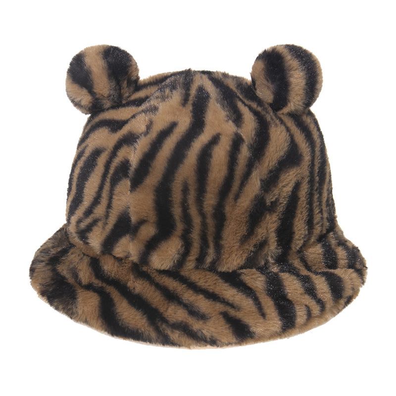 Leopard Med Trykk Bear Ear Ball Plysj Fisherman Hat