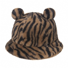 Leopard Med Trykk Bear Ear Ball Plysj Fisherman Hat