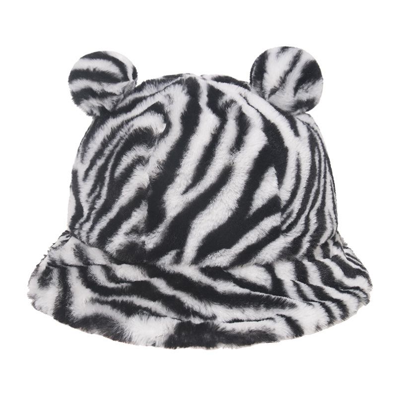 Leopard Med Trykk Bear Ear Ball Plysj Fisherman Hat