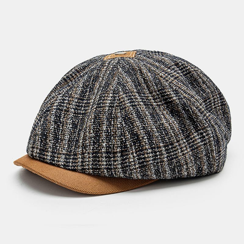 Menn Blandet Farge Strikket Gitter Dome Patchwork Åttekantet Lue Flat Cap