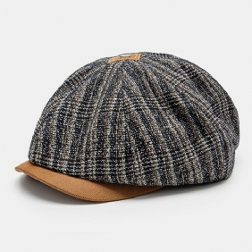 Menn Blandet Farge Strikket Gitter Dome Patchwork Åttekantet Lue Flat Cap