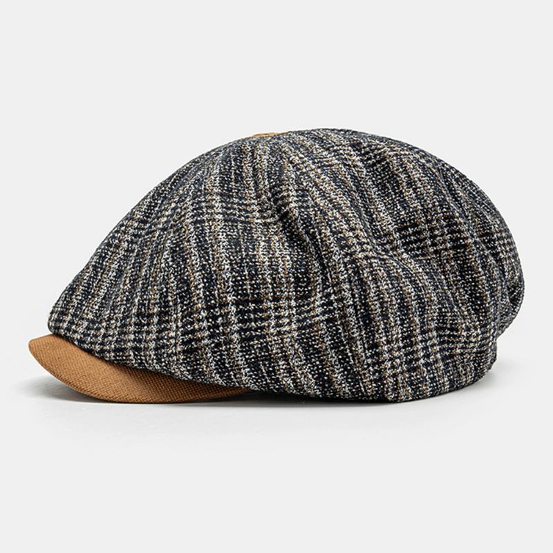 Menn Blandet Farge Strikket Gitter Dome Patchwork Åttekantet Lue Flat Cap