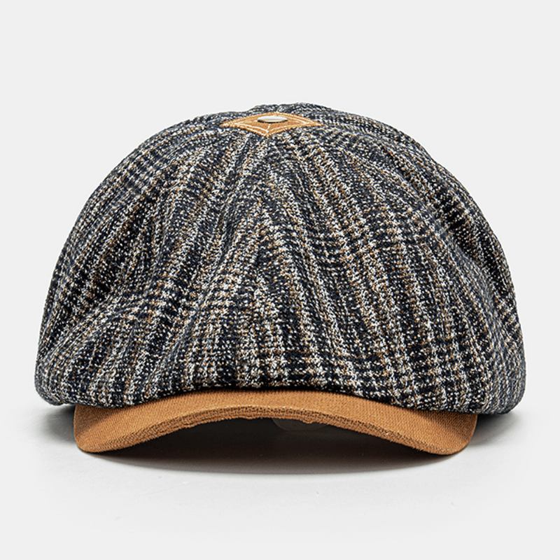 Menn Blandet Farge Strikket Gitter Dome Patchwork Åttekantet Lue Flat Cap