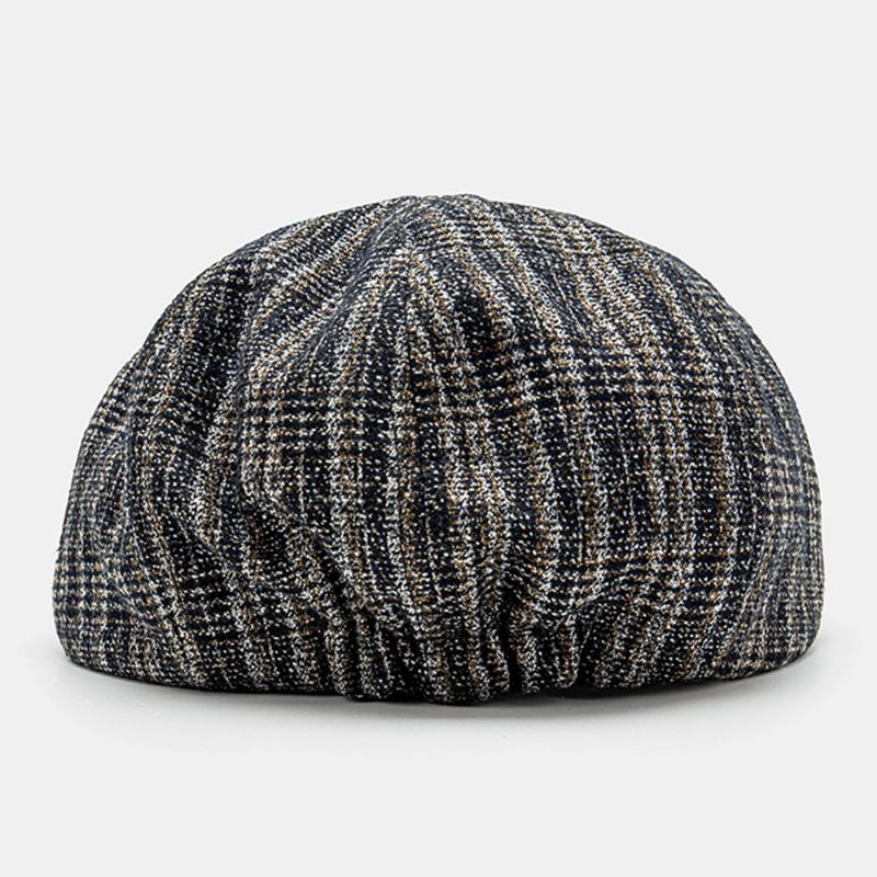 Menn Blandet Farge Strikket Gitter Dome Patchwork Åttekantet Lue Flat Cap