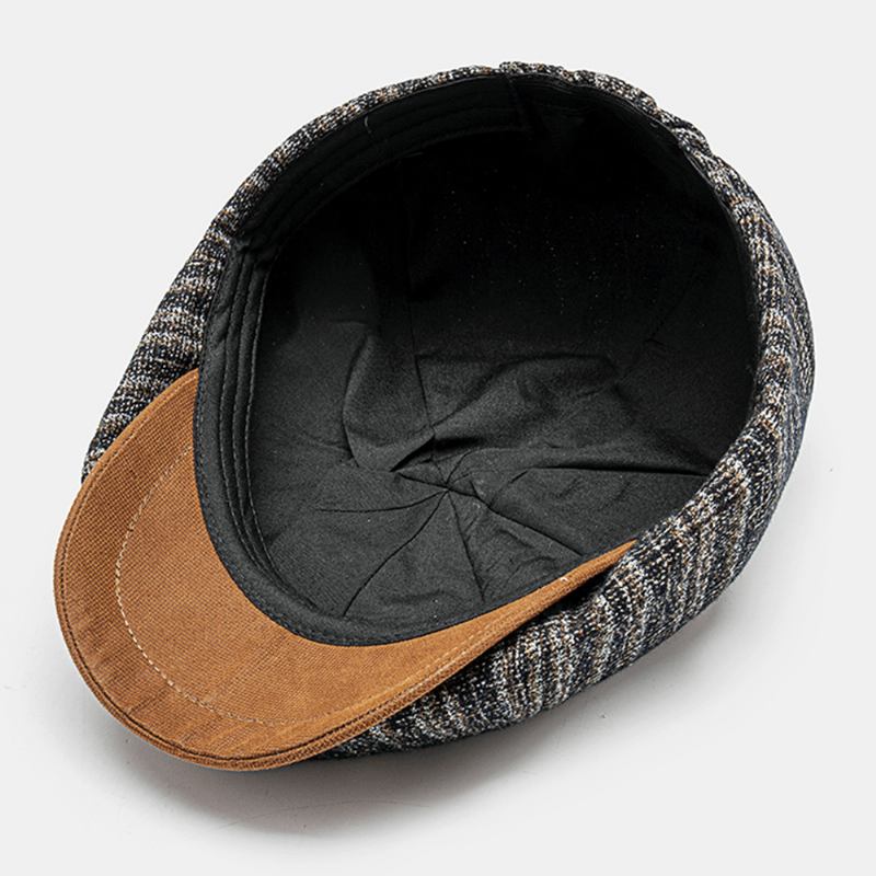 Menn Blandet Farge Strikket Gitter Dome Patchwork Åttekantet Lue Flat Cap