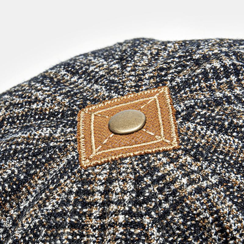 Menn Blandet Farge Strikket Gitter Dome Patchwork Åttekantet Lue Flat Cap