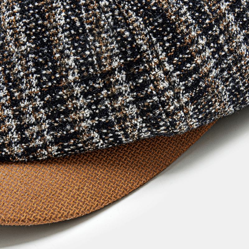 Menn Blandet Farge Strikket Gitter Dome Patchwork Åttekantet Lue Flat Cap