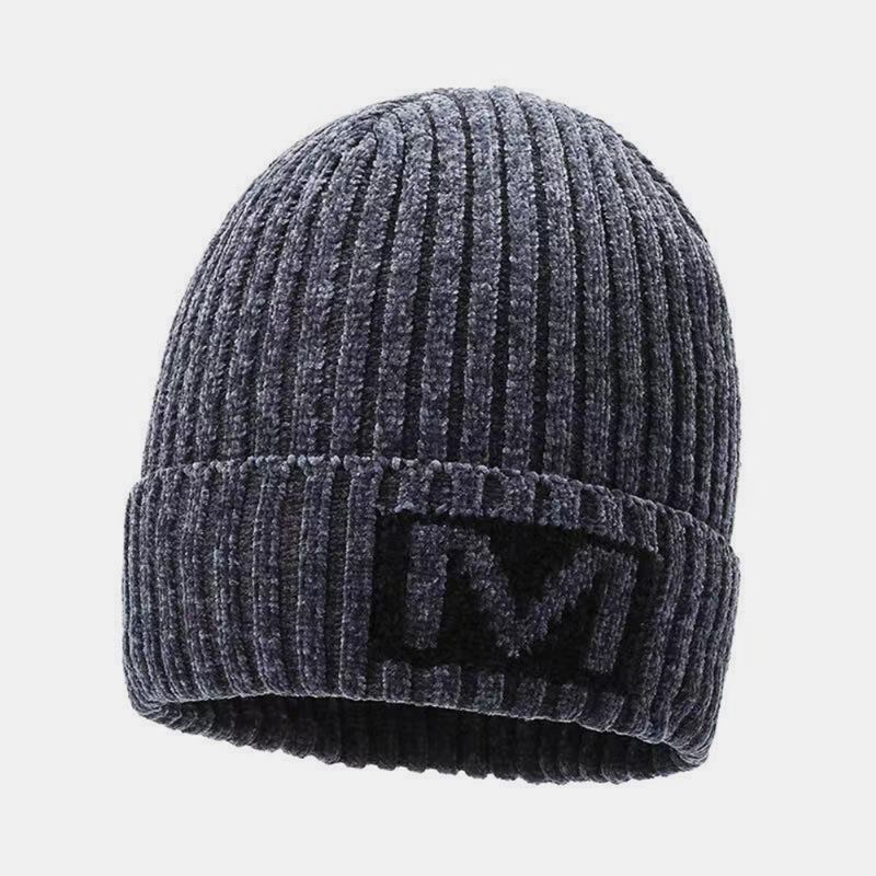 Menn Bokstavmønster Høst Vinter Ørebeskyttelse Kjølig Beskyttelse Strikkelue Elastic Thicken Plus Velvet Warm Hat Beanie Hat